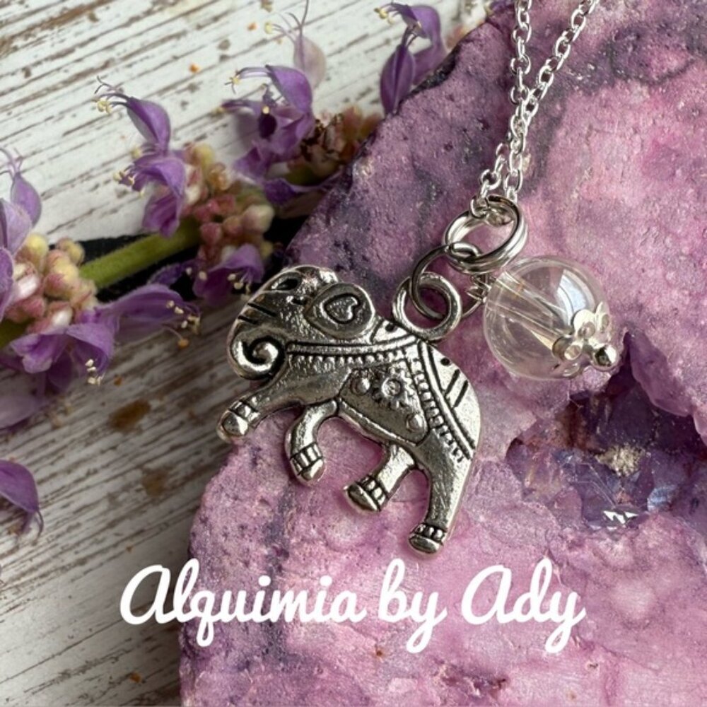 Elephant and opal charms nest 925 silver necklace
